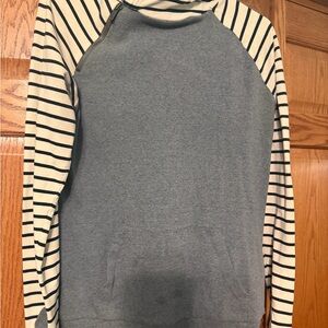 Mindy Mae’s Market Striped Sleeve Gray Sweatshirt